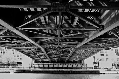 Low angle view of bridge over river in city