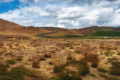 Scenic view of field against sky in iceland 