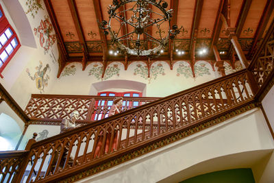 Low angle view of spiral staircase in building