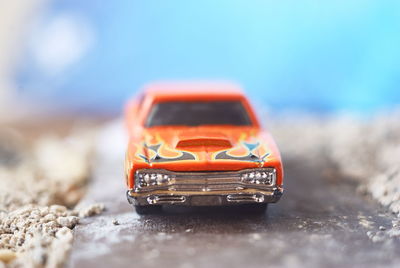 Close-up of toy car on table