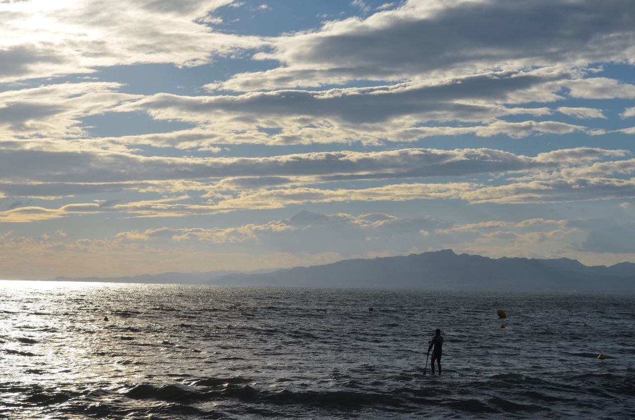 sea, water, sky, scenics, horizon over water, waterfront, tranquil scene, tranquility, beauty in nature, cloud - sky, nature, silhouette, rippled, idyllic, cloud, seascape, leisure activity, vacations, cloudy