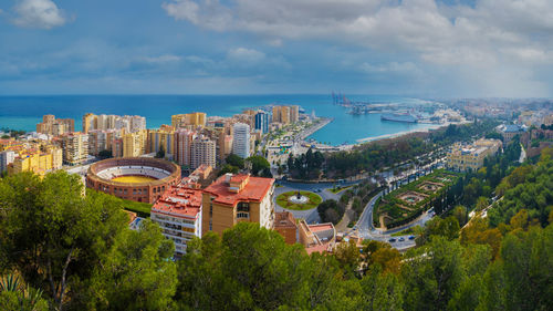 Amazing aerial and panoramic view in the city of málaga in spain.