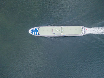 High angle view of ship in sea