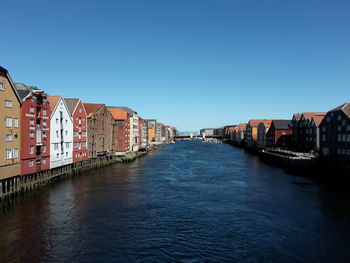 Panoramic view of city against clear blue sky