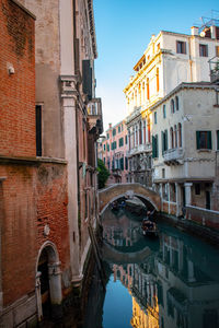 Canal amidst buildings in city against sky