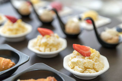 Close-up of breakfast served on table