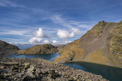 Panoramic view of lake and mountains against sky