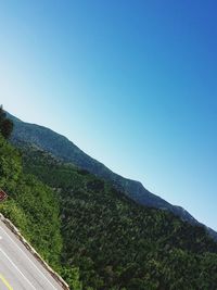 Scenic view of mountains against clear blue sky