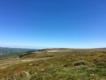 Scenic view of landscape against clear blue sky