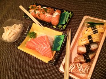 Close-up of sushi served in plate