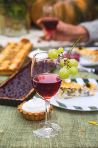 Glass of wine glasses on table