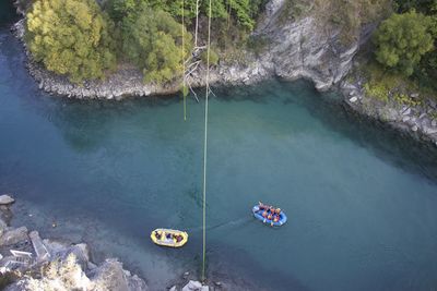 High angle view of river amidst trees