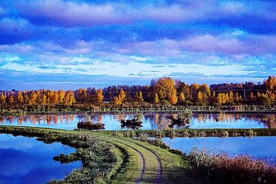 Scenic view of landscape against sky during autumn