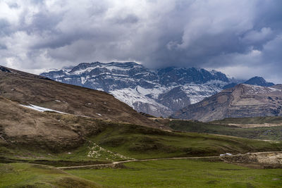 Scenic view of snowcapped mountains against sky