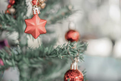 Close-up of christmas decoration hanging on tree