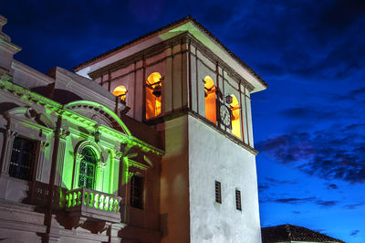 Illuminated cathedral basilica of our lady of the assumption at popayan