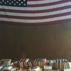 Low angle view of flags hanging