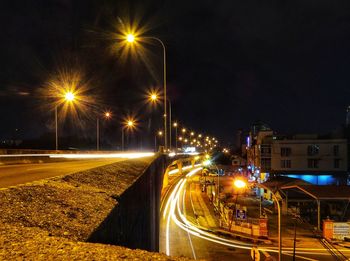 Light trails on road at night