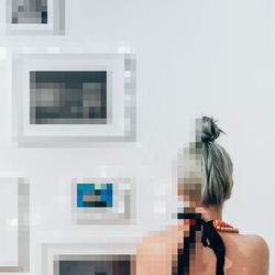 Pixelated woman at home