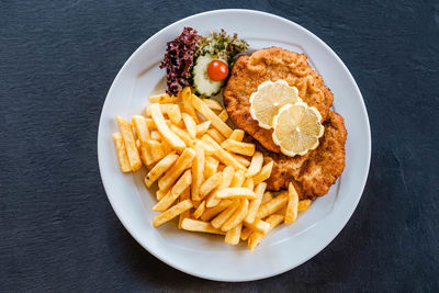 High angle view of breakfast served on table