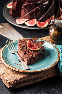 Close-up of cake in plate on table