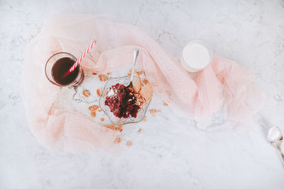 High angle view of ice cream in glass