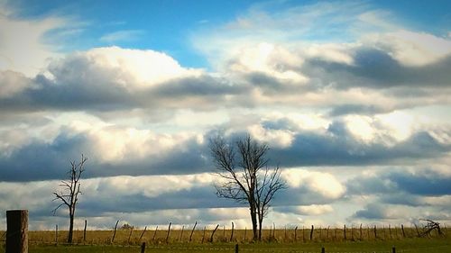 Scenic view of field against cloudy sky