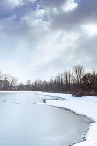 Scenic view of frozen lake against sky during winter