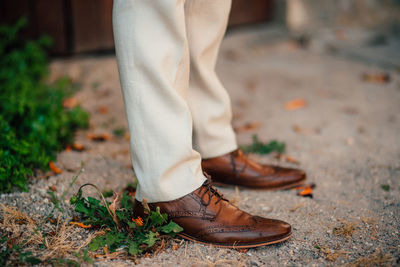 Low section of man standing on footpath