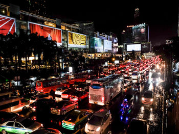 Traffic jam on street in city at night