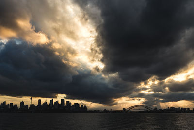 City skyline at sunset