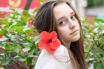 Close-up portrait of beautiful young woman