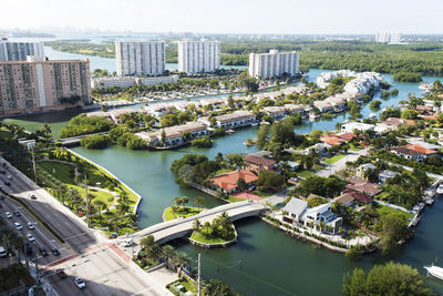 High angle view of city at waterfront