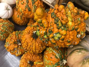 High angle view of pumpkins for sale in market