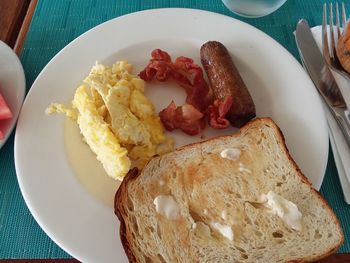 High angle view of breakfast served on table