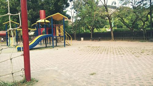 Empty benches in playground