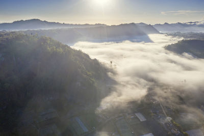 High angle view of mountains against sky