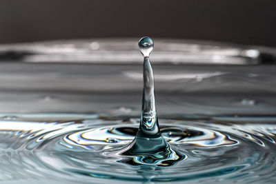 Close-up of drop falling on water surface