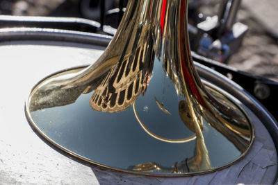 Close-up of trumpet on table