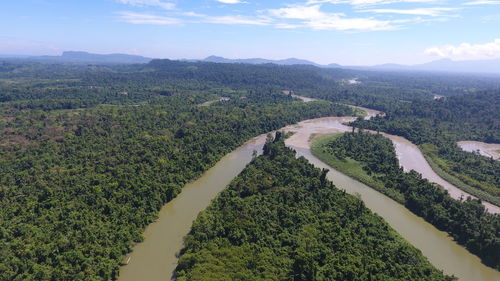 High angle view of land against sky take with drone