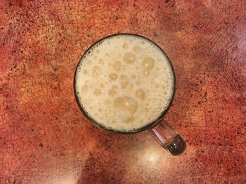 High angle view of drink on table