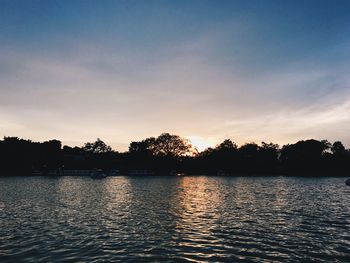 Scenic view of lake against sky during sunset