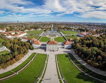 High angle view of buildings in city