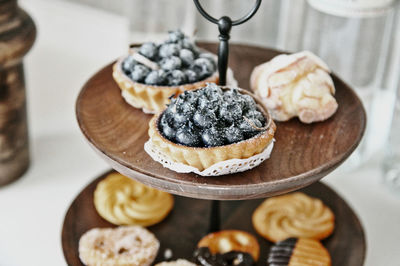 High angle view of cake in plate on table