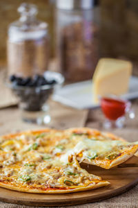 Close-up of served food on table