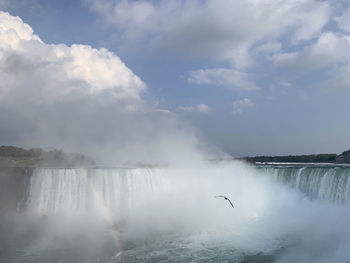 Scenic view of waterfall against sky