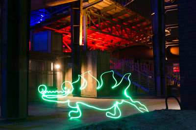 Illuminated light painting at night