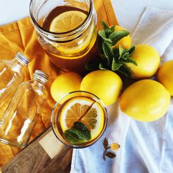 Close-up of lemon slice on table