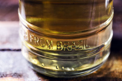 Close-up of glass jar on table