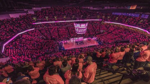 High angle view of people looking at store